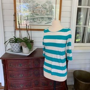 Ann Taylor/LOFT Teal Striped Tee